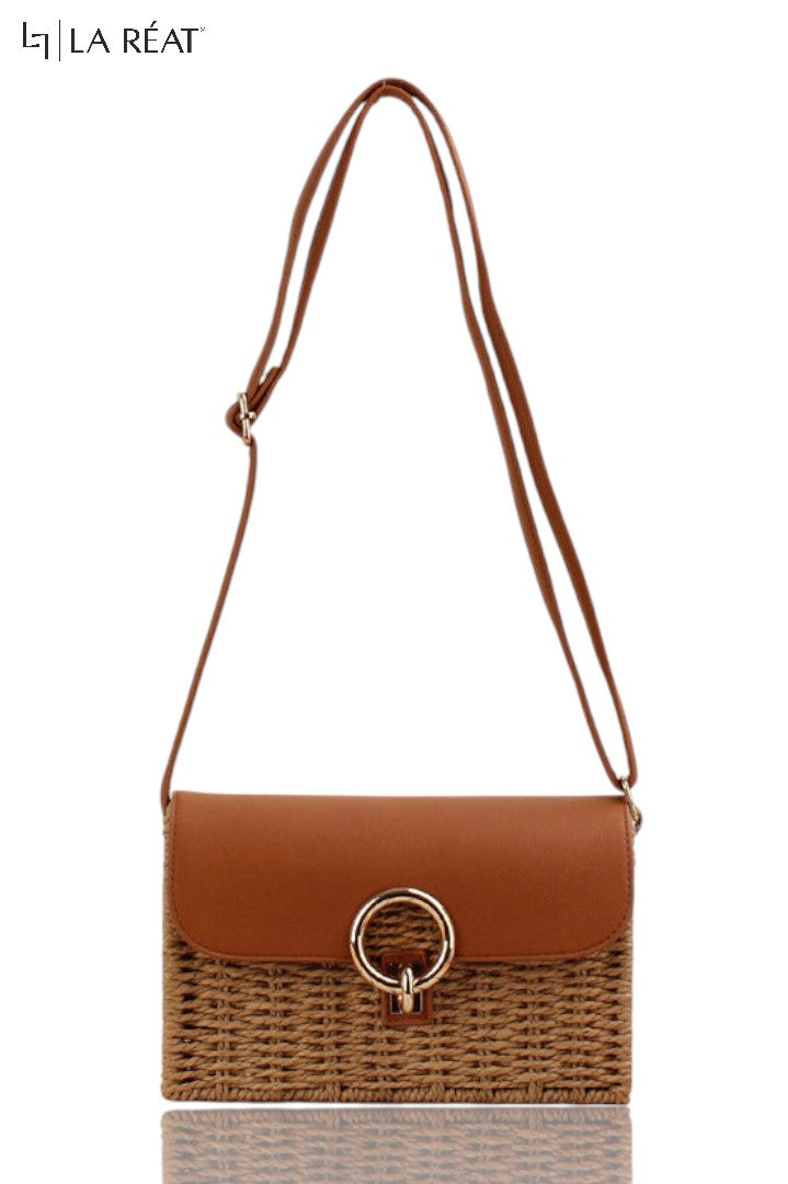 La Reat's Summer Splicing Straw Square Bag for Women Retro Small
