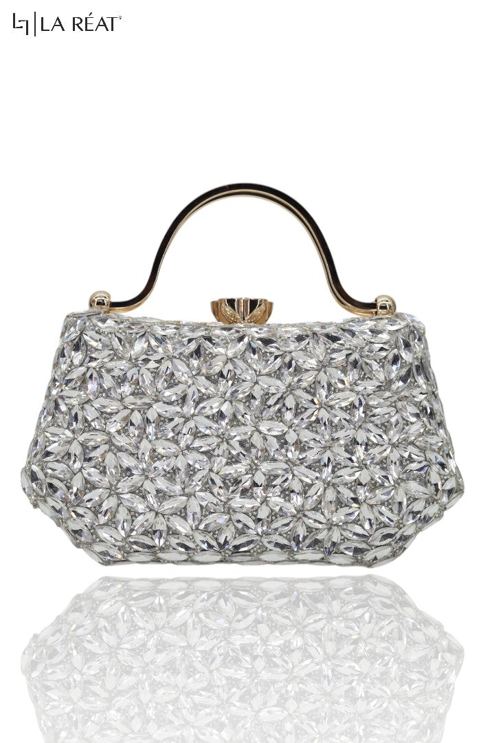 La Reat's Dazzle Women's Bridal Fancy Party Hand Embroidery Frame Clutch Purse, Ladies Purse Wallets, Evening Clutches, Handbags. Potli Bags - SILVER