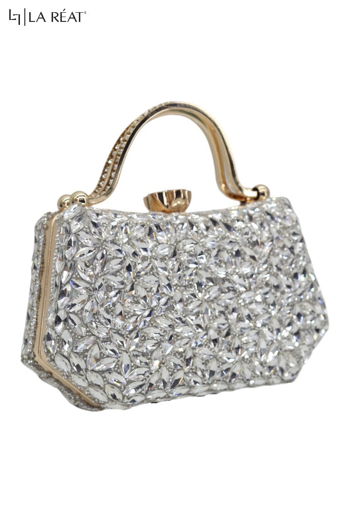 La Reat's Dazzle Women's Bridal Fancy Party Hand Embroidery Frame Clutch Purse, Ladies Purse Wallets, Evening Clutches, Handbags. Potli Bags - SILVER