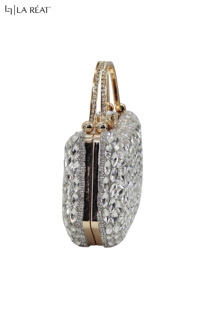 La Reat's Dazzle Women's Bridal Fancy Party Hand Embroidery Frame Clutch Purse, Ladies Purse Wallets, Evening Clutches, Handbags. Potli Bags - SILVER