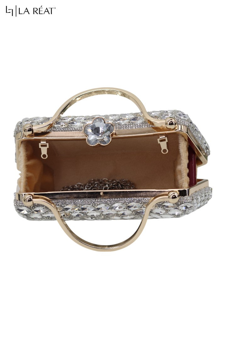 La Reat's Dazzle Women's Bridal Fancy Party Hand Embroidery Frame Clutch Purse, Ladies Purse Wallets, Evening Clutches, Handbags. Potli Bags - SILVER