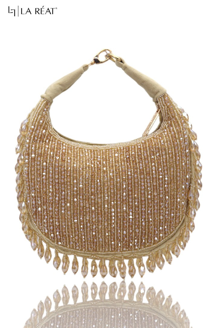 La Reat Glitz Women's Bridal Fancy Party Hand Embroidery Clutch Purse in Gold