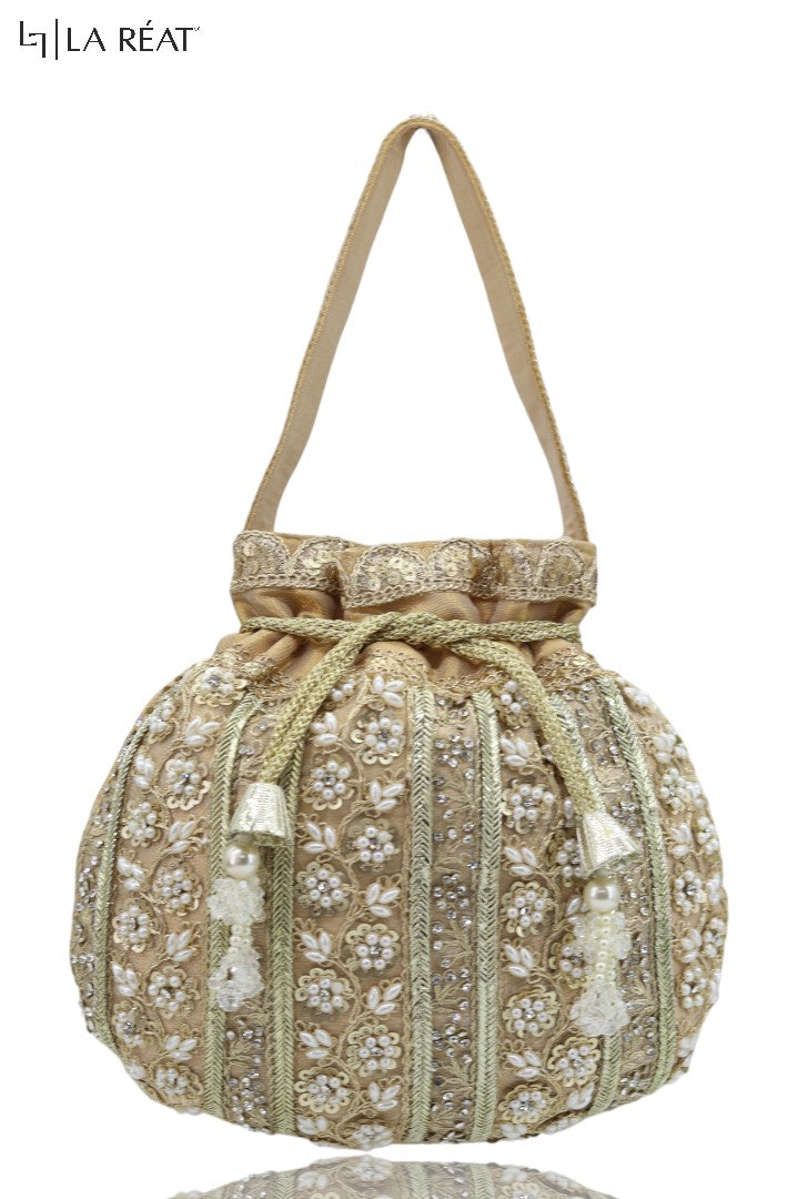 La Reat's Pears Women's Bridal Fancy Party Hand Embroidery Potli Bags, Ladies Purse Wallets, Evening Clutches,