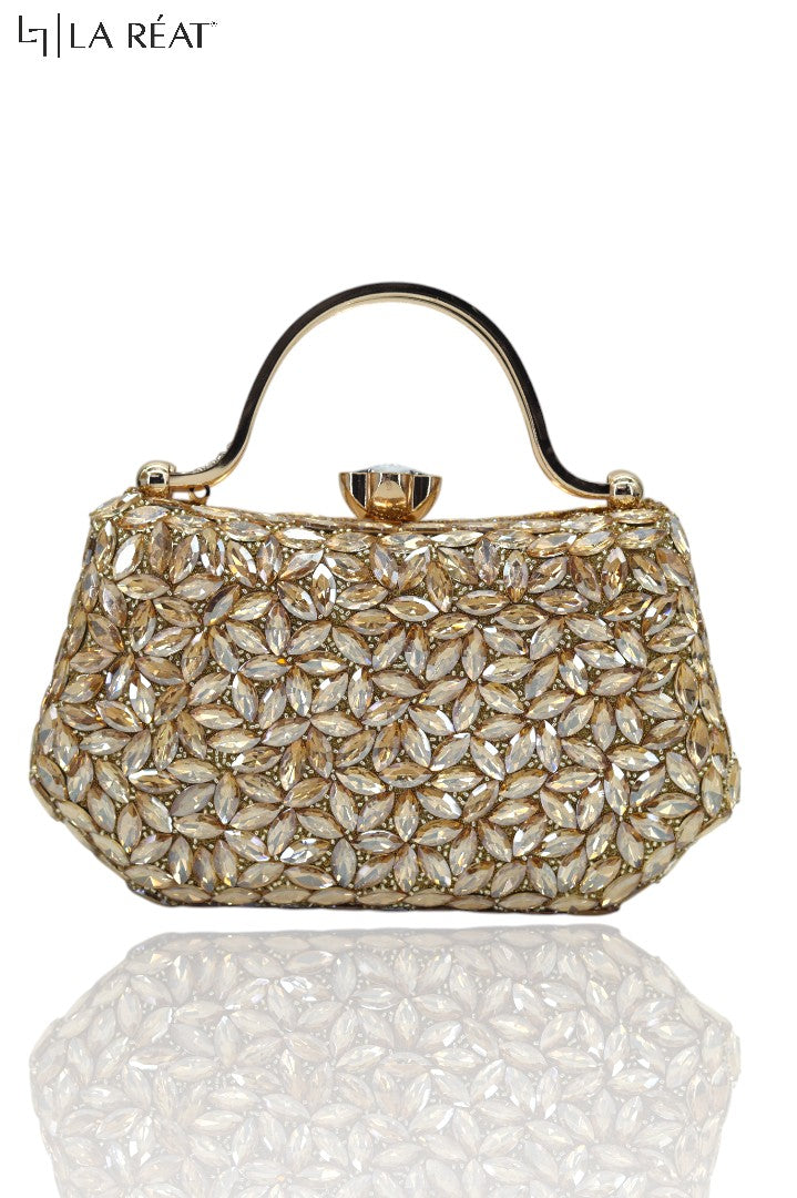 La Reat's Dazzle Women's Bridal Fancy Party Hand Embroidery Frame Clutch Purse, Ladies Purse Wallets, Evening Clutches, Potli Bags GOLD