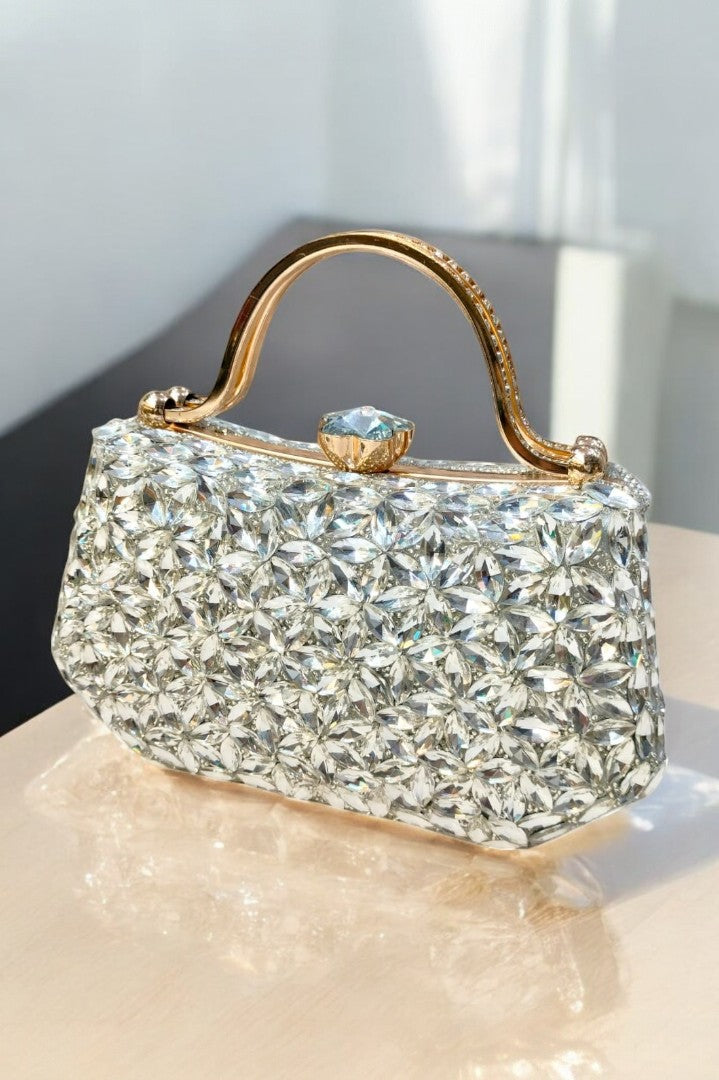 La Reat's Dazzle Women's Bridal Fancy Party Hand Embroidery Frame Clutch Purse, Ladies Purse Wallets, Evening Clutches, Handbags. Potli Bags - SILVER