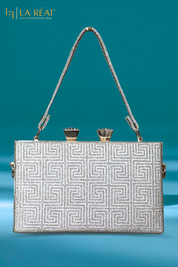 La Reat's Swastic Women's Bridal Fancy Party  Clutch Purse, Ladies Purse Wallets, Evening Clutches, Handbags. Potli Bags  in Silver