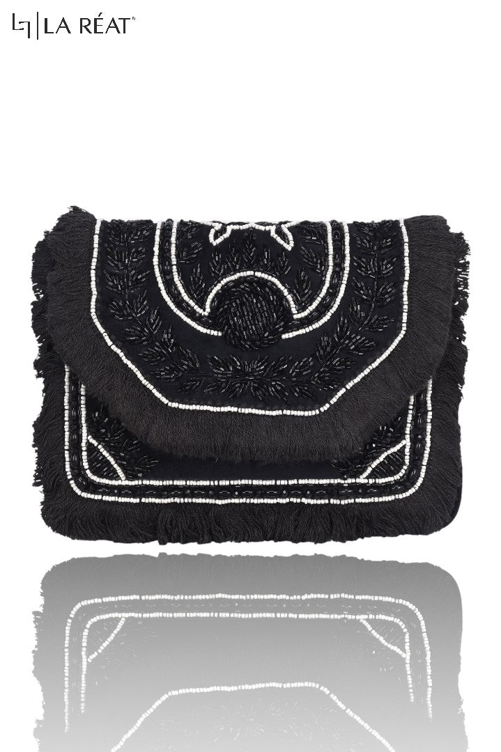 La Reat's Blossom Women's Boho Hand Embroidery Clutch Bag in Black