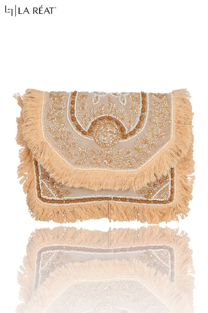 La Reat's Blossom Women's Boho Hand Bag Embroidery Clutch in Gold