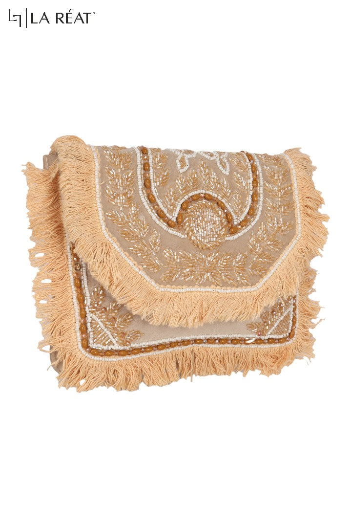 La Reat's Blossom Women's Boho Hand Bag Embroidery Clutch in Gold