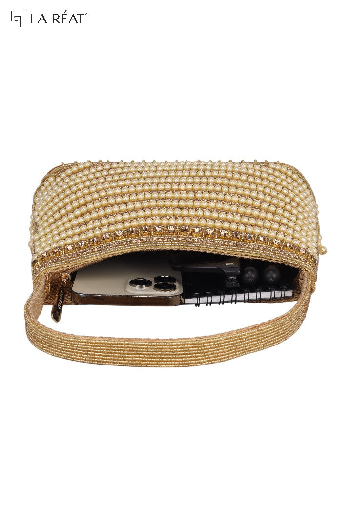 La Reat Enigma Women's Bridal Fancy Party Hand Embroidery Clutch Purse in Gold