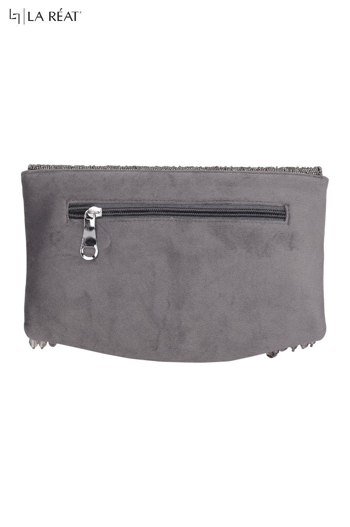 La Reat's Radiant Women's Bridal Fancy Party Hand Embroidery Clutch Purse, Grey