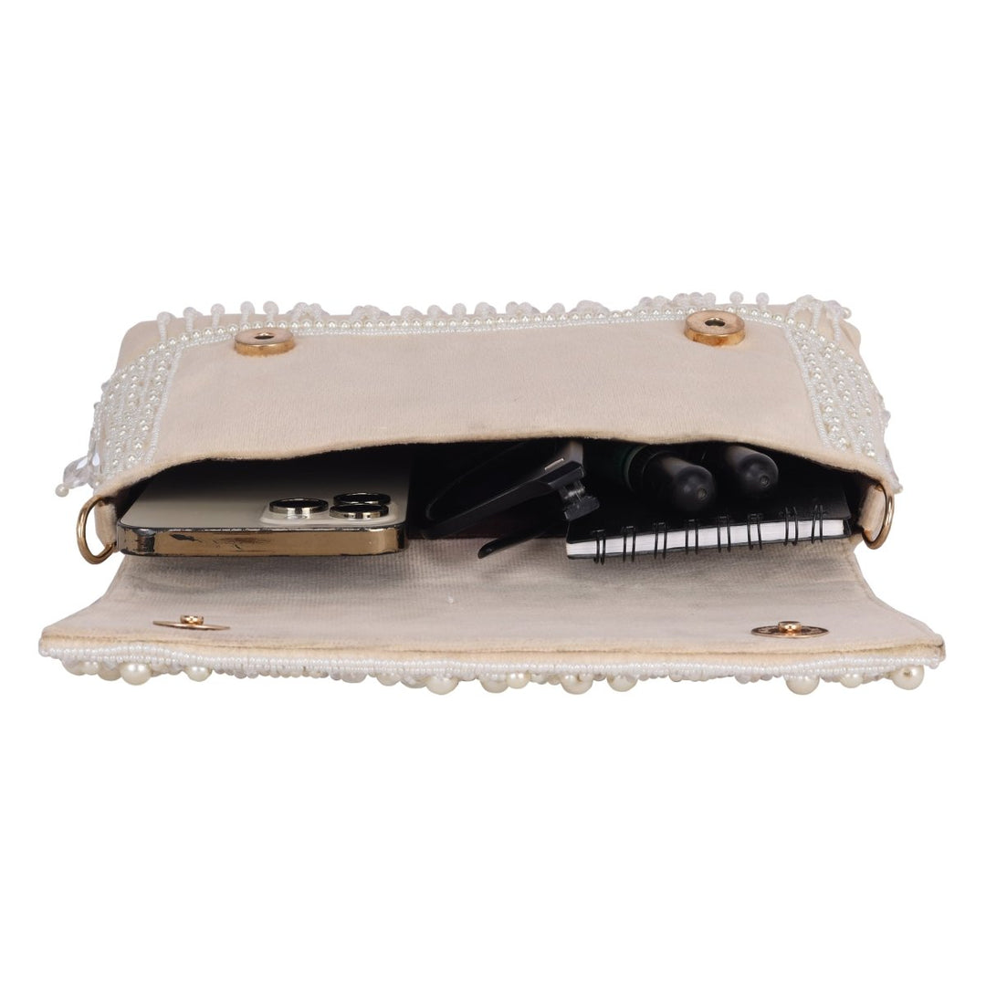 #product_La Reat Divine Women's Bridal Fancy Party Hand Embroidery Clutch Purse in Beige - LA RÉAT