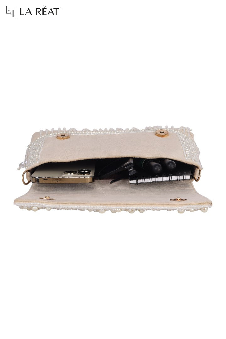 La Reat Divine Women's Bridal Fancy Party Hand Embroidery Clutch Purse in Beige