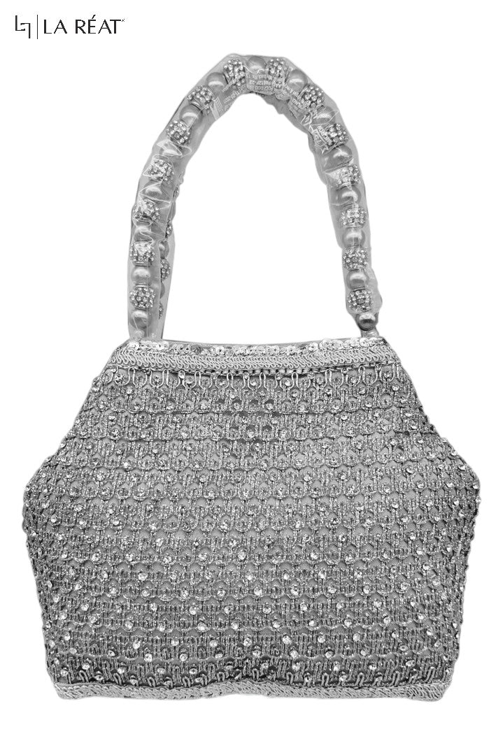 La Reat Grace Women's Bridal Fancy Party Hand Embroidery Potli Bags in Silver