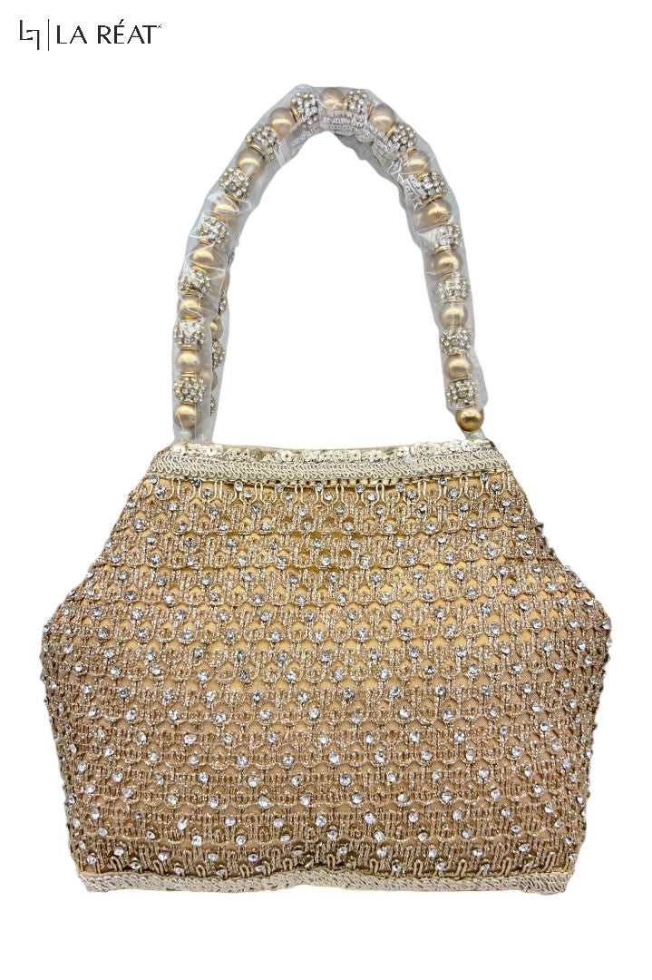 La Reat Grace Women's Bridal Fancy Party Hand Embroidery Potli Bags in Gold