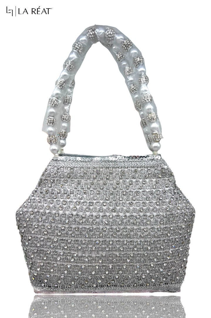 La Reat Grace Women's Bridal Fancy Party Hand Embroidery Potli Bags in Silver