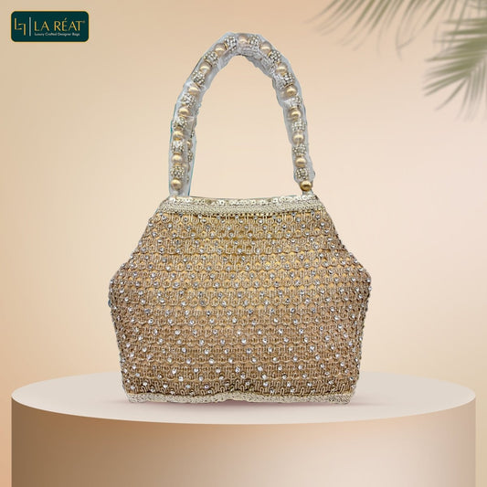 #product_La Reat Grace Women's Bridal Fancy Party Hand Embroidery Potli Bags in Gold - La Reat