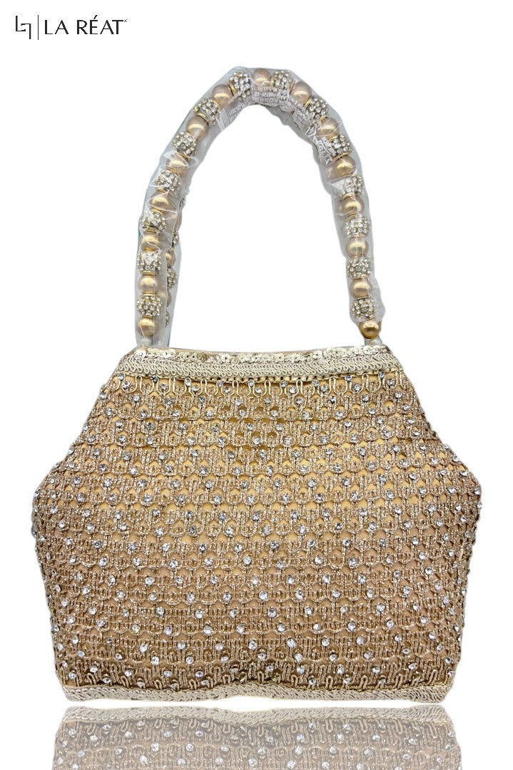 La Reat Grace Women's Bridal Fancy Party Hand Embroidery Potli Bags in Gold