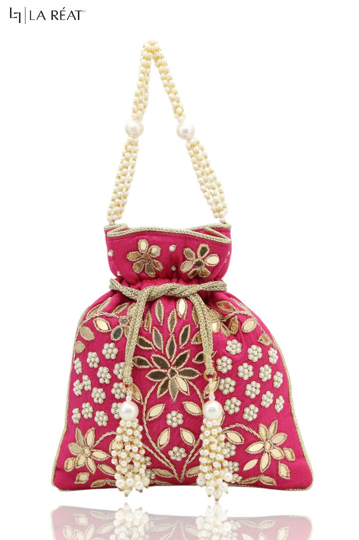 La Reat's Mysha Women's Bridal Fancy Party Hand Embroidery Potli Bags, Ladies Purse Wallets, Evening Clutches, Handbags.