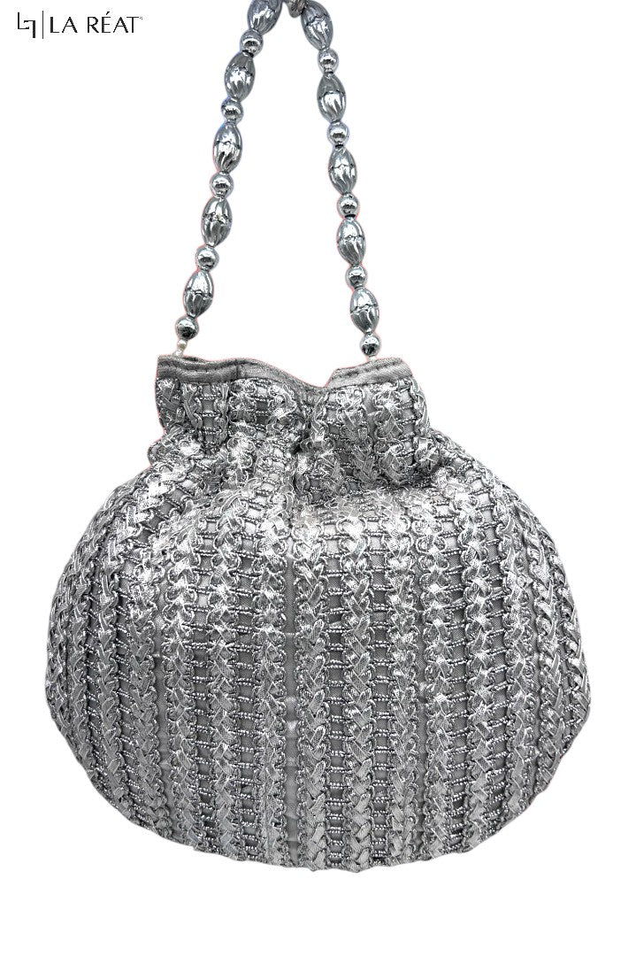 La Reat Bliss Bridal Hand Embroidery Silver Potli Bags