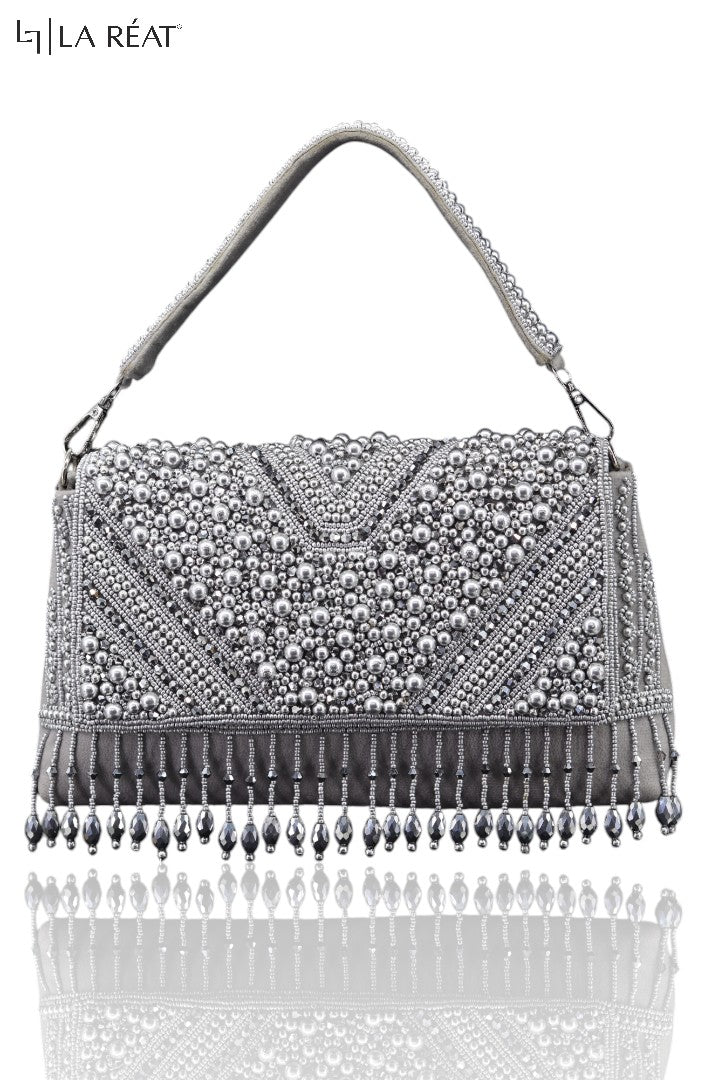 La Reat Divine Women's Bridal Fancy Party Hand Embroidery Clutch Purse in Grey