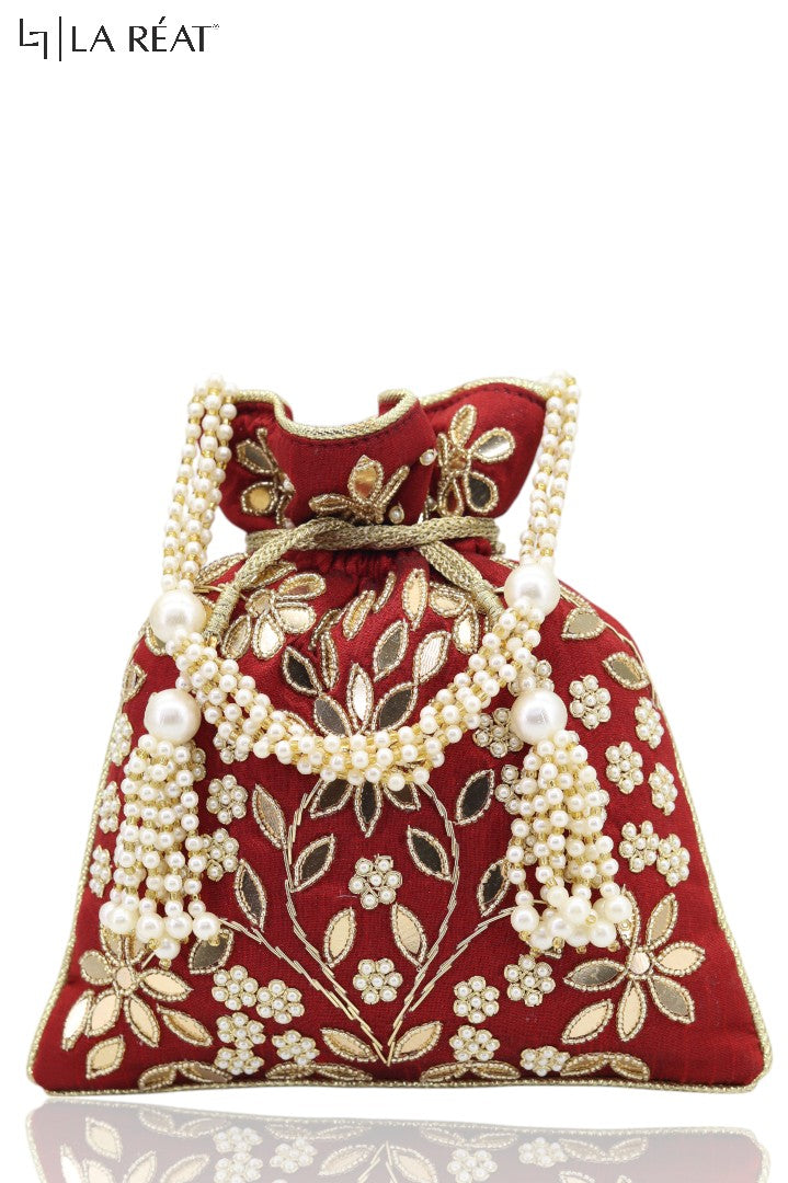 La Reat's Mysha Women's Bridal Fancy Party Hand Embroidery Potli Bags, Ladies Purse Wallets, Evening Clutches, Handbags.