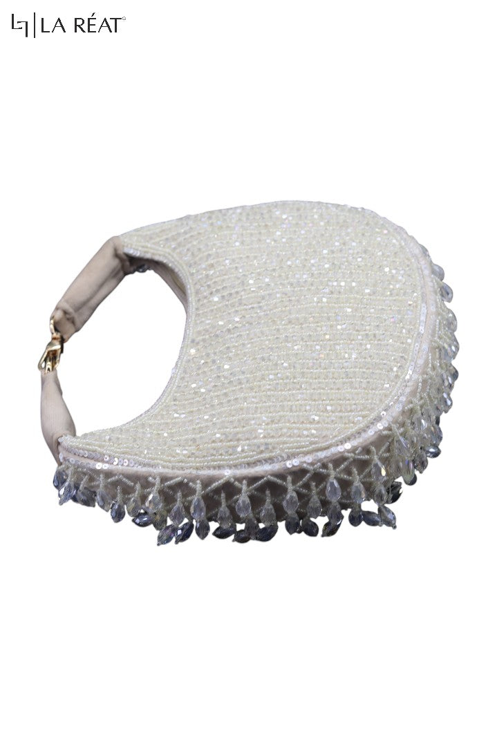 La Reat Glitz Women's Bridal Fancy Party Hand Embroidery Clutch Purse in Beige