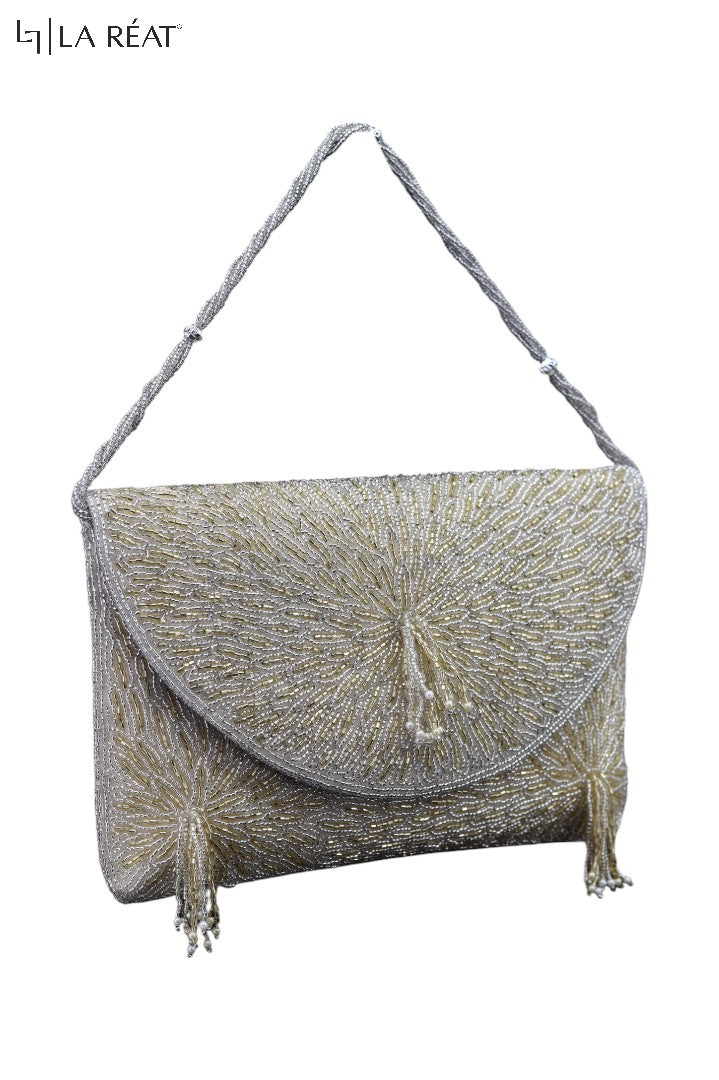 La Reat Aura Bridal Hand Embroidery Clutch Purse Gold / Silver