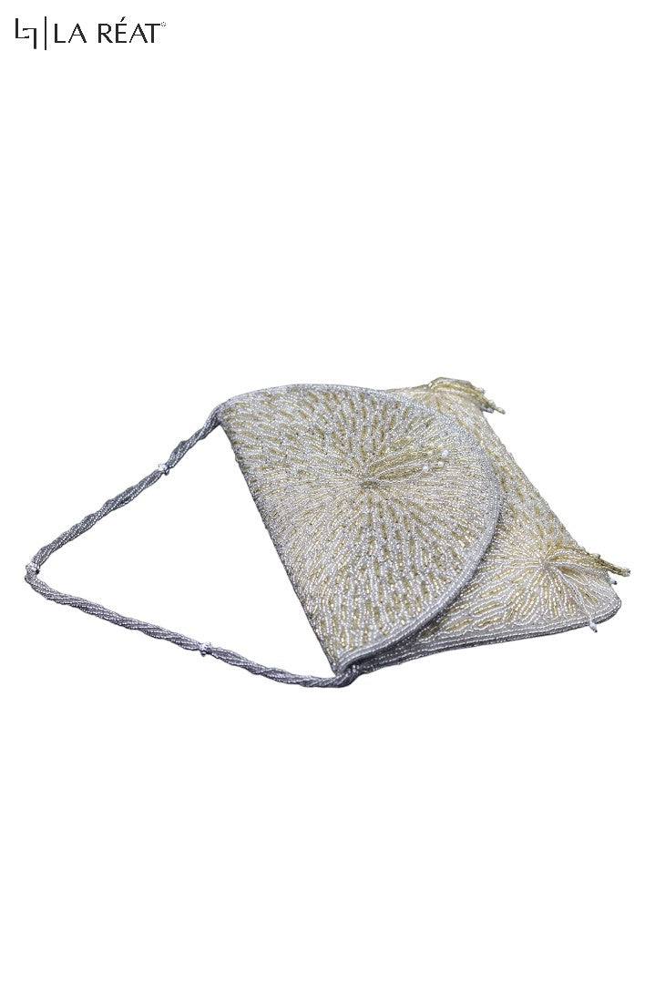 La Reat Aura Bridal Hand Embroidery Clutch Purse Gold / Silver