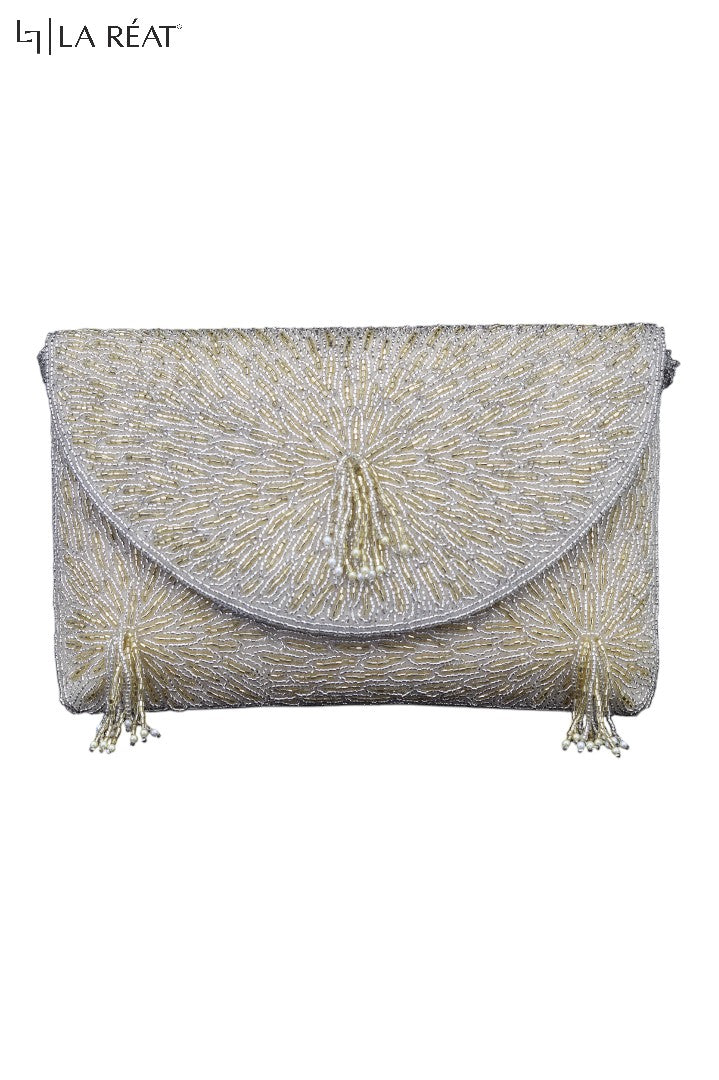 La Reat Aura Bridal Hand Embroidery Clutch Purse Gold / Silver