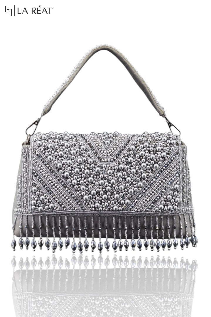 La Reat Divine Women's Bridal Fancy Party Hand Embroidery Clutch Purse in Grey