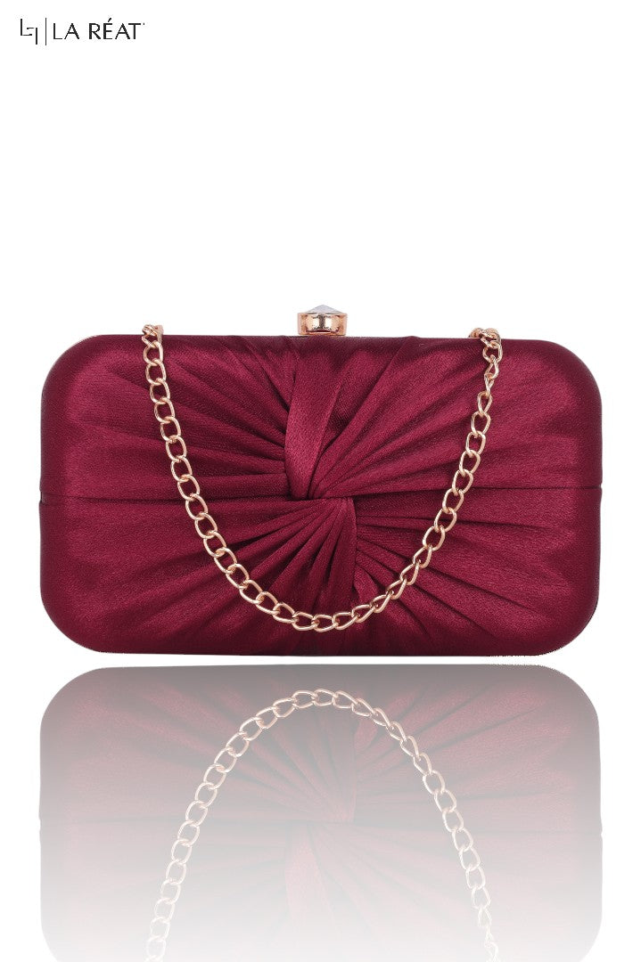 La Reat Knote Women's Oval Box Clutch Purse in Maroon