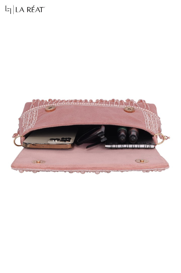 La Reat Divine Women's Bridal Fancy Party Hand Embroidery Clutch Purse in Pink