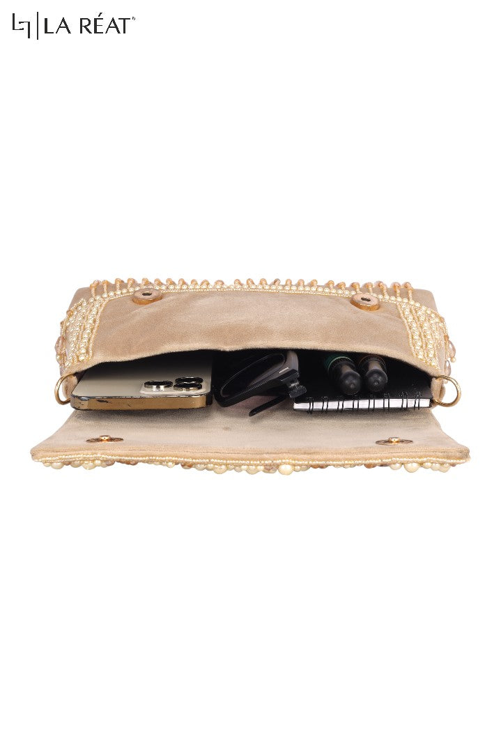 La Reat Divine Women's Bridal Fancy Party Hand Embroidery Clutch Purse in Gold