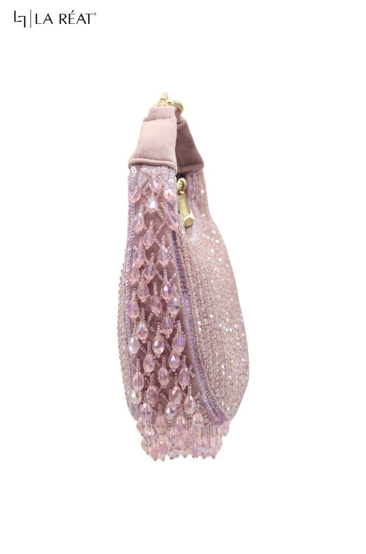 La Reat Glitz Women's Bridal Fancy Party Hand Embroidery Clutch Purse in Pink