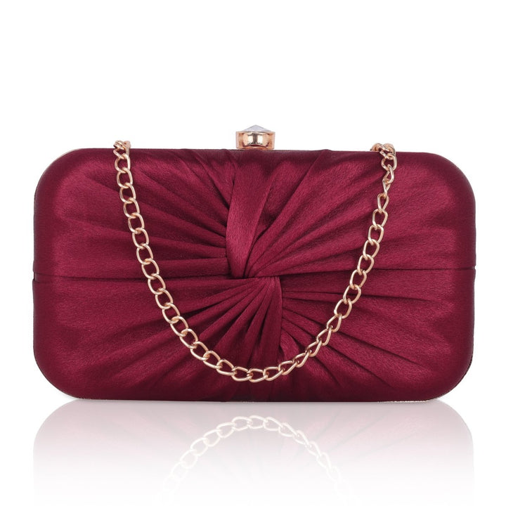 #product_La Reat Knote Women's Oval Box Clutch Purse in Maroon - LA RÉAT