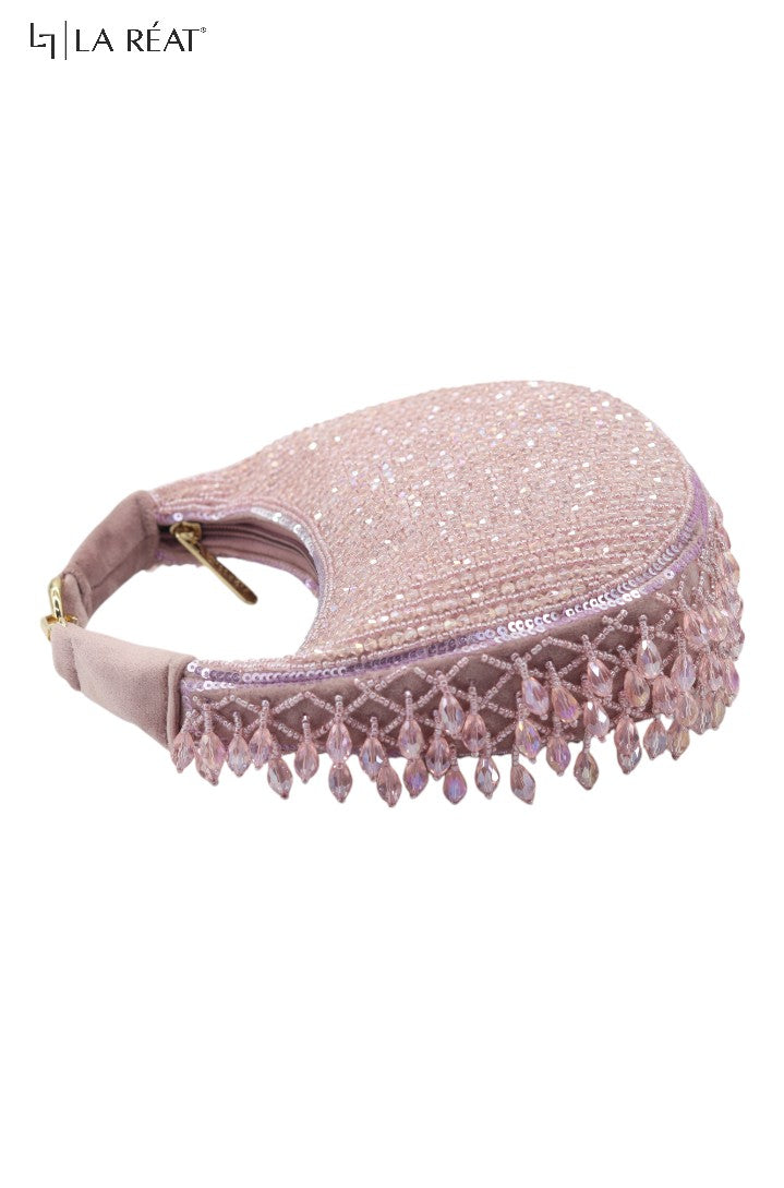 La Reat Glitz Women's Bridal Fancy Party Hand Embroidery Clutch Purse in Pink