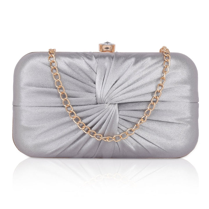 #product_La Reat Knote Women's Oval Box Clutch Purse in Silver - La Reat