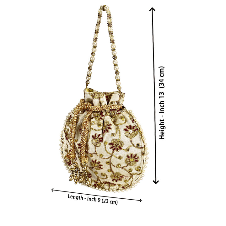 La Reat's Zeva Women's Bridal Fancy Party Hand Embroidery Potli Bags