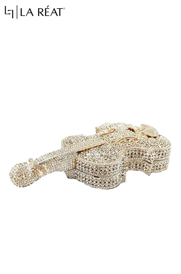 LA Reat Guitar Shape Crystal Evening Bag Rhinestone Clutches Bags Luxury Design Gold Purse Wedding Bridal Handbags Party