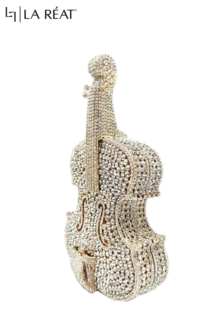 LA Reat Guitar Shape Crystal Evening Bag Rhinestone Clutches Bags Luxury Design Gold Purse Wedding Bridal Handbags Party