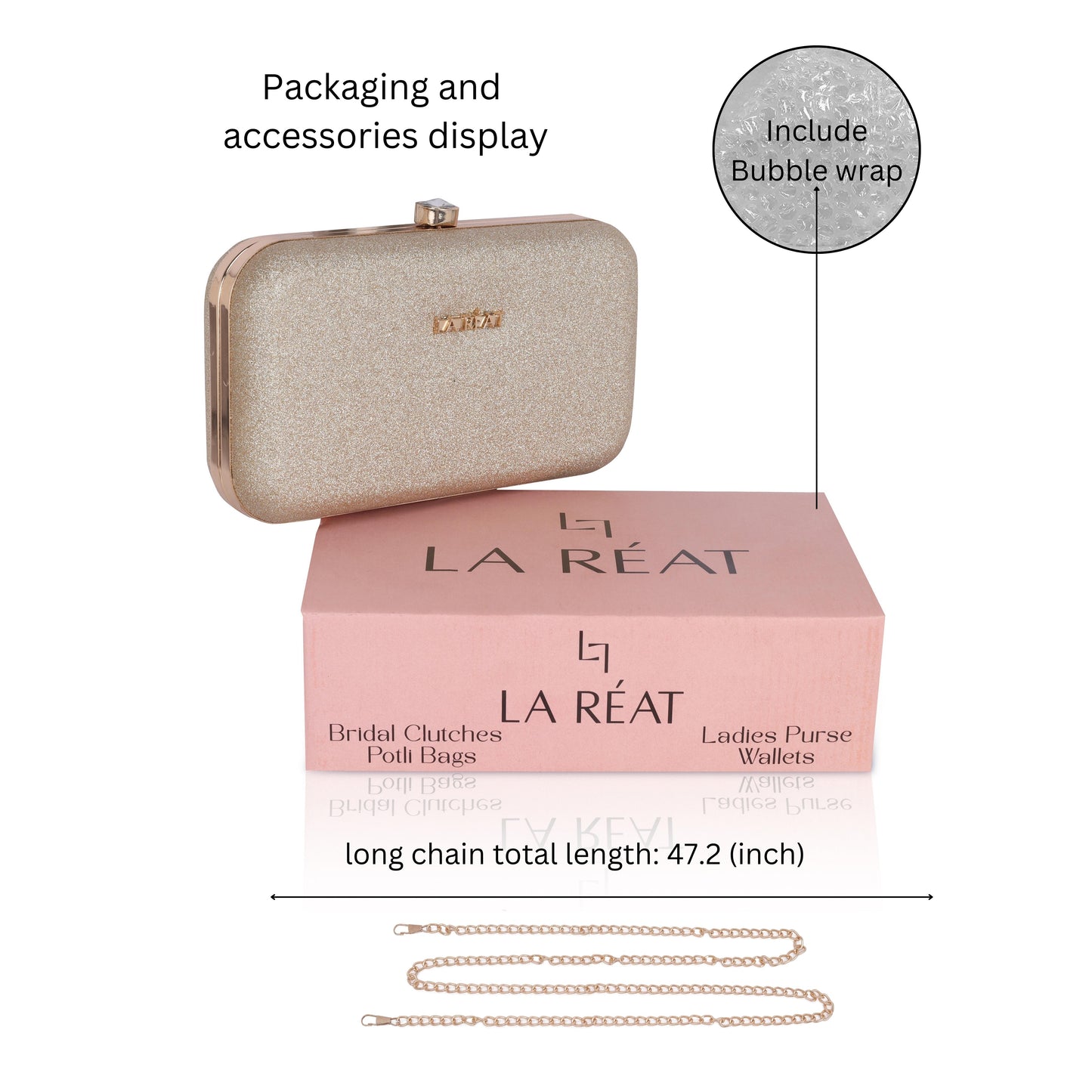 La Reat's Sparkle Women's Owal Box Clutch Purse, Ladies Purse Wallets, Evening Clutches, Handbags. Potli Bags-Sparkle-Gold