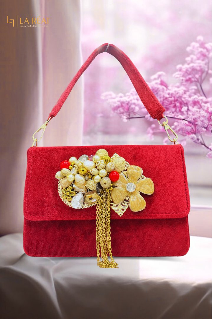 Red velvet clutch purse clearance