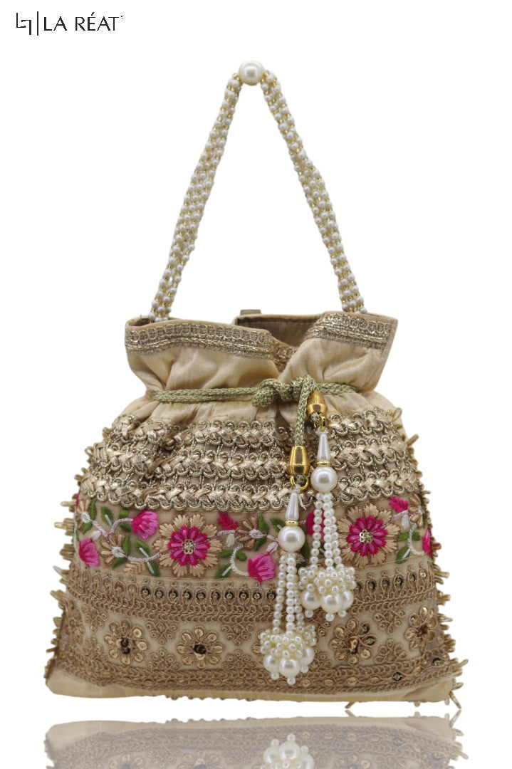 La Reat's Noori Spark  Women's Bridal Fancy Party Hand Embroidery Potli Bags, Ladies Purse Wallets, Evening Clutches, Handbags.