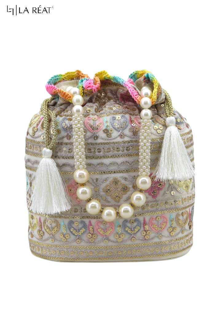 La Reat's Rimsy Spark  Women's Bridal Fancy Party Hand Embroidery Potli Bags, Ladies Purse Wallets, Evening Clutches, Handbags.