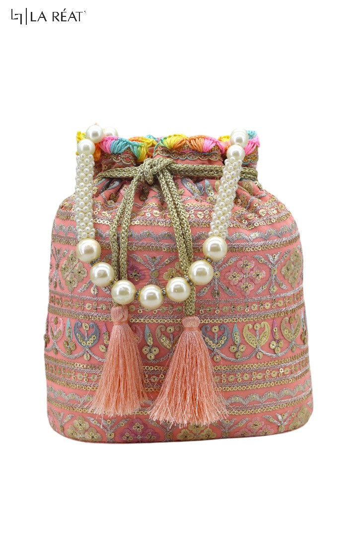 La Reat's Rimsy Spark  Women's Bridal Fancy Party Hand Embroidery Potli Bags, Ladies Purse Wallets, Evening Clutches, Handbags.