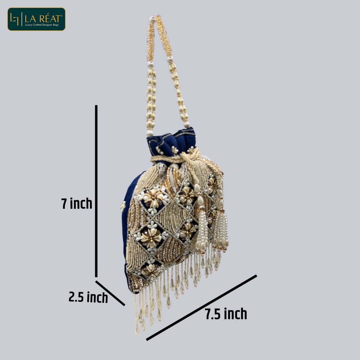 #product_La Reat Charm Women's Blue Bridal Hand Embroidery Potli Bags - Fancy Party Clutch - La Reat