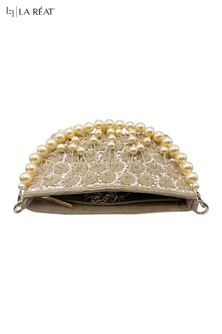 La Reat's Glossy: Women's Bridal Fancy Party Hand Embroidery Gold Clutch Purse