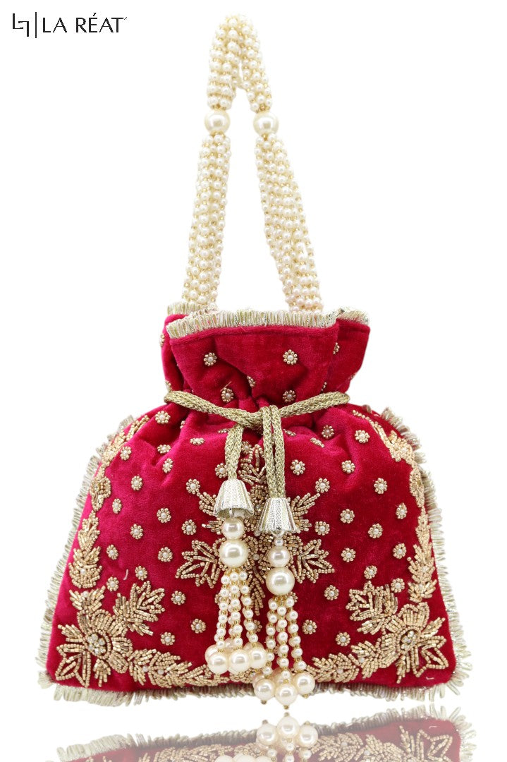 La Reat's  Velvi Women's Bridal Fancy Party Hand Embroidery Potli Bags, Ladies Purse Wallets, Evening Clutches, Handbags.