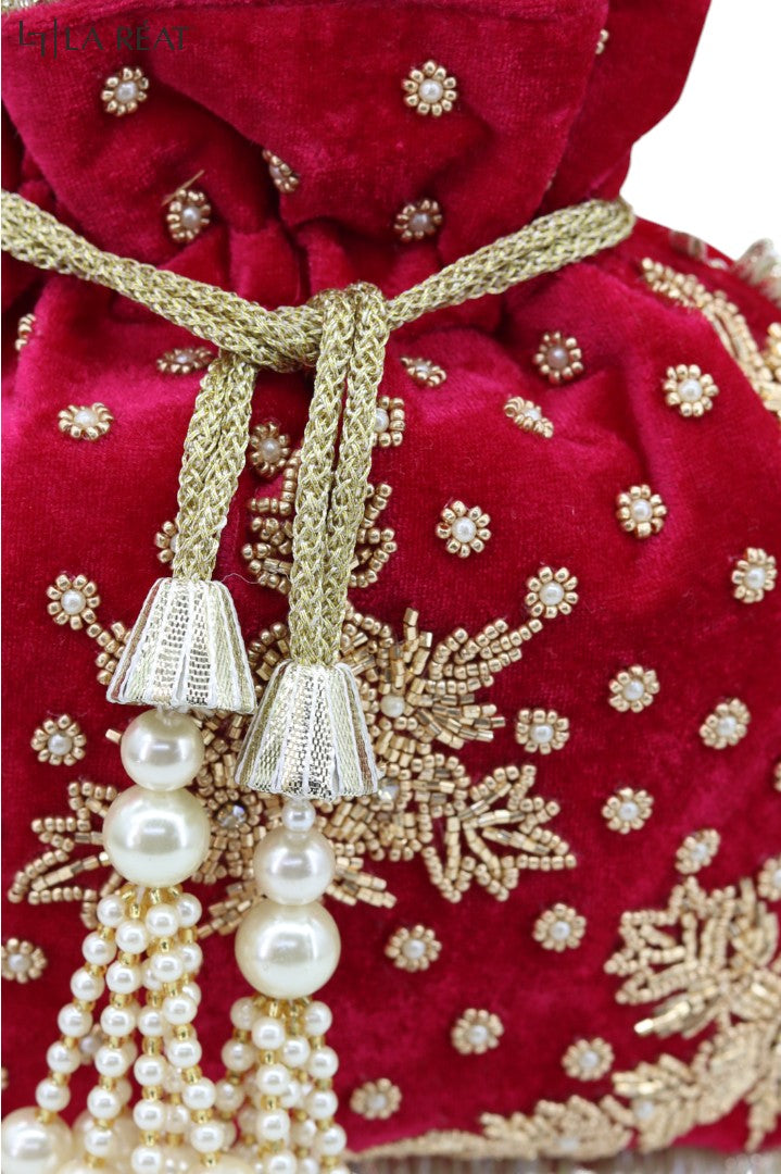 La Reat's  Velvi Women's Bridal Fancy Party Hand Embroidery Potli Bags, Ladies Purse Wallets, Evening Clutches, Handbags.